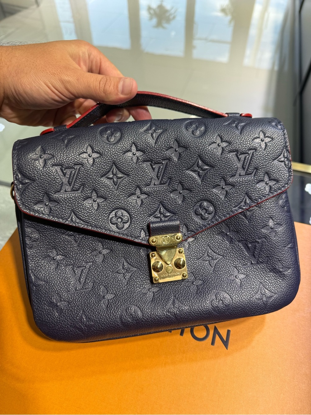 Louis Vuitton Navy Empreinte Calfskin Satchel with Gold Hardware